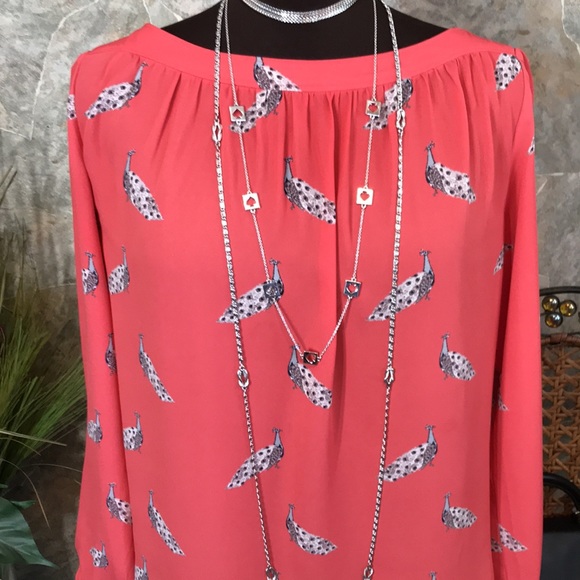Ann Taylor 🌹 Stunning coral peacock Shirt top blouse tunic - Picture 2 of 8